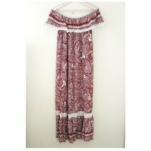 Umgee Off Shoulder Red & White Boho Maxi Dress - Picture 5 of 7